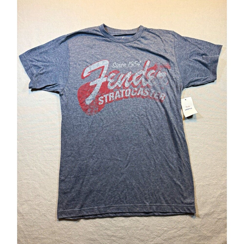 Fender Men’s Gray Stratocaster Graphic Logo Crew Neck T-Shirt Short Sleeve M